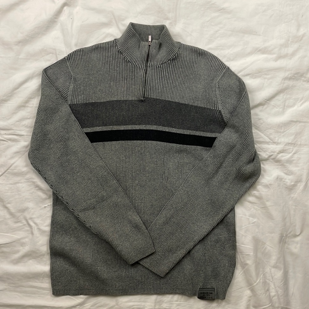 Men’s Calvin Klein 1/2 Zip Rib Knit Gray & Black Sweater, Sz. XL